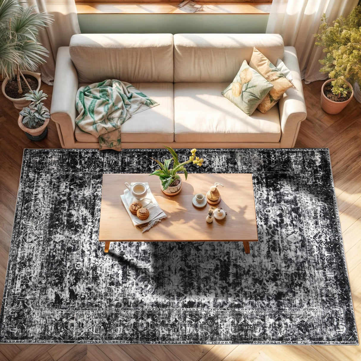 9x12 Vintage Boho Area Rug - Ultra Soft Washable Faux Wool Carpet