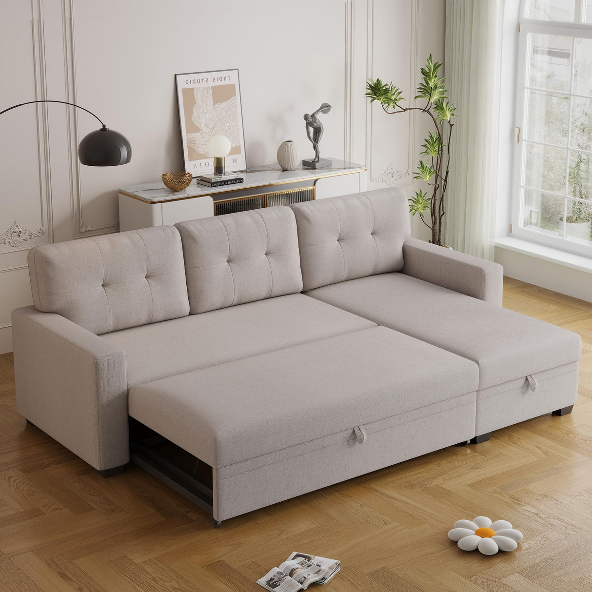 82" Convertible Sectional Sleeper Sofa with Storage Chaise