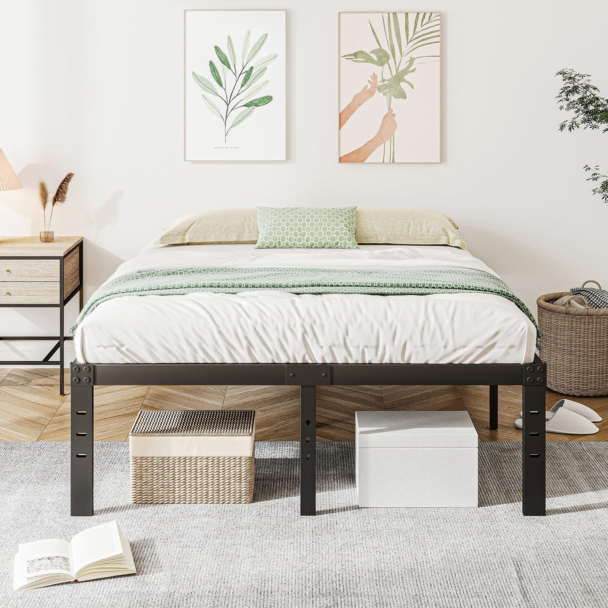 Queen Size Bed Frame, 18 Inch High Metal Bed Frame, Noise-Free Platform Bed