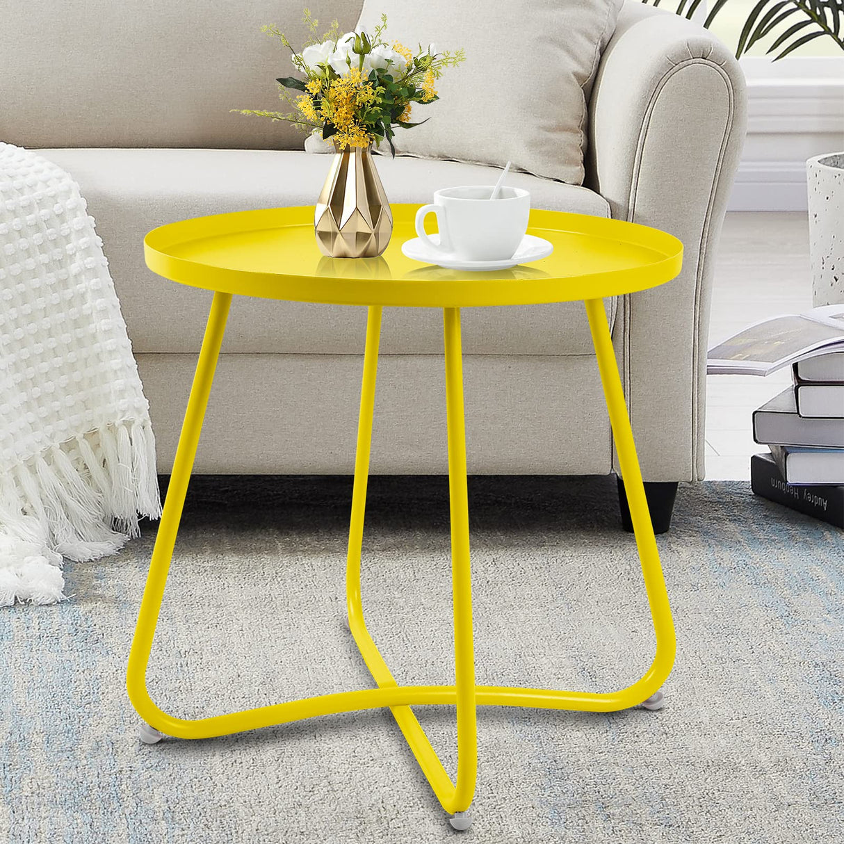 Yellow Outdoor Side Tables, Small Outdoor Table, Round Patio Side Table