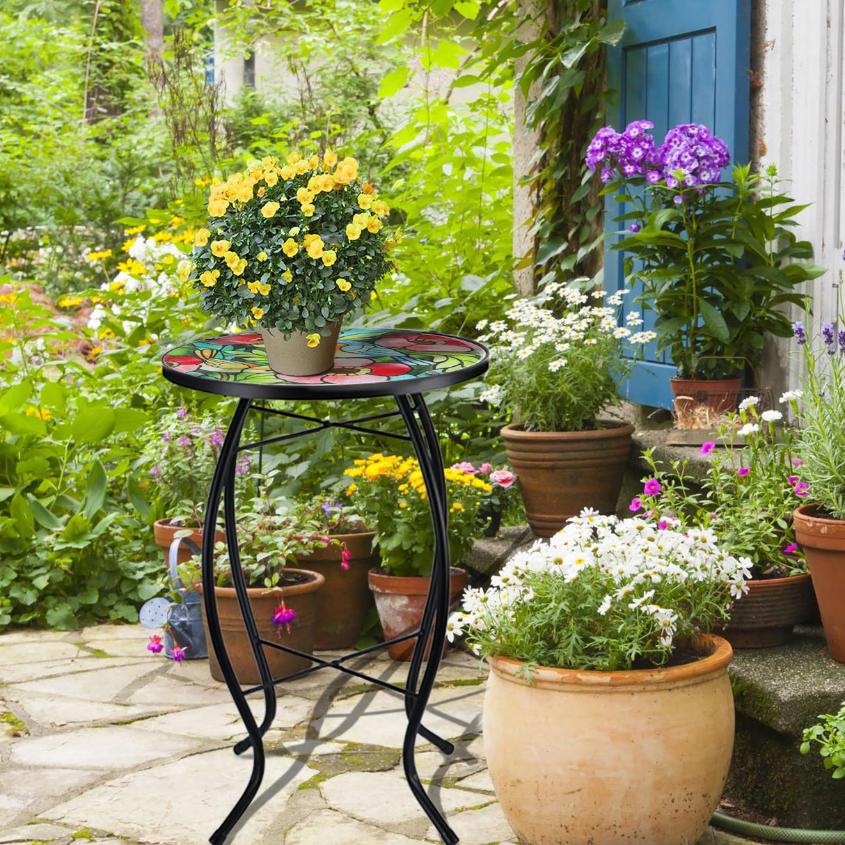 Patio Side Table Outdoor Accent Table Bistro Coffee Table Plant End Table Small Porch Table