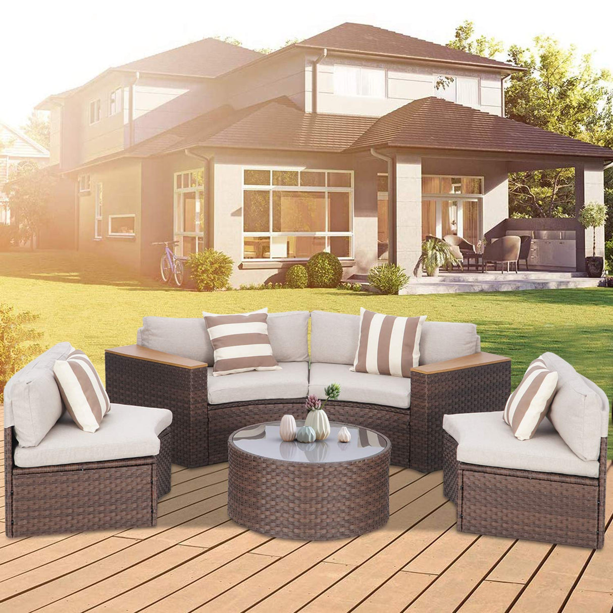 Outdoor Half Moon Patio Furniture 5-Piece Curved Outdoor Sofa, All-Weather Outdoor
