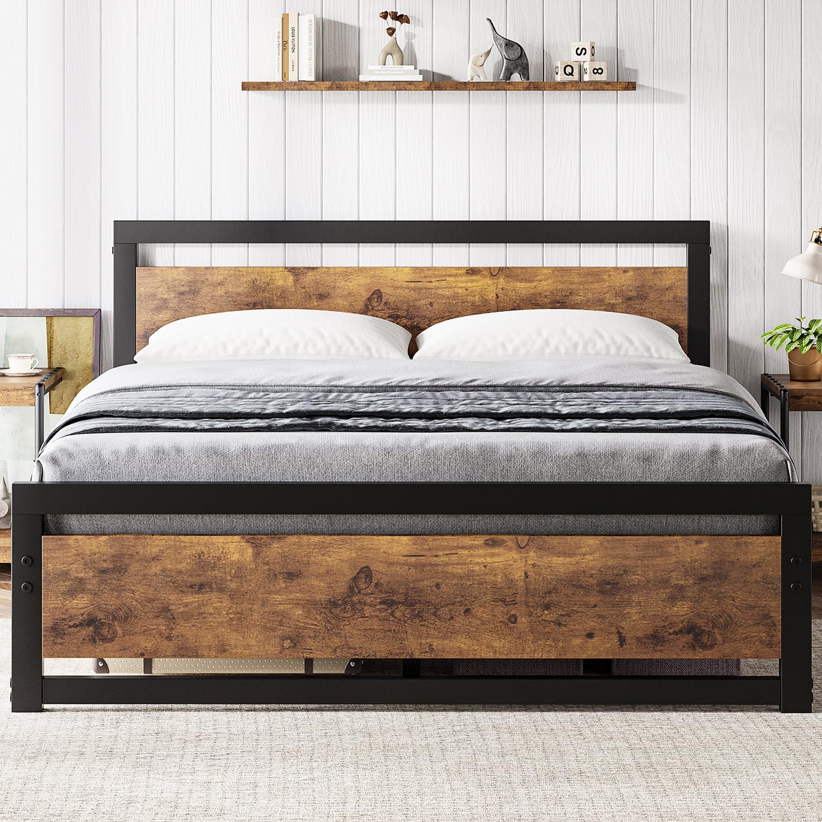 Queen Size Bed Frame, Industrial Queen Bed Platform