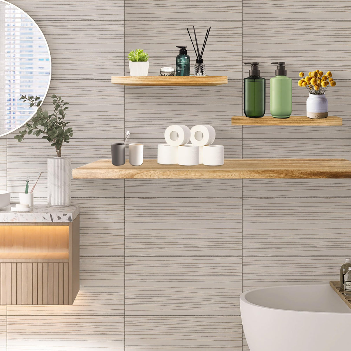 Shelves for Wall, Wood Wall Shelf for Bedroom/Bathroom/Living Room/Kitchen/Home Office Decor