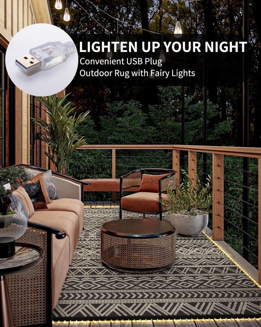 -Outdoor Rug Carpet 6x9 ft for Patio RV Camping with Led Strip