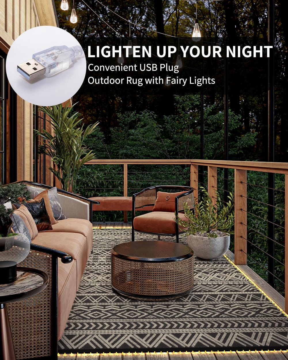 -Outdoor Rug Carpet 6x9 ft for Patio RV Camping with Led Strip