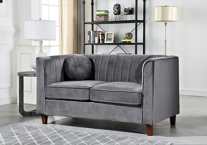 55" Chesterfield Velvet Loveseat with Vertical Channel Tufted Backrest