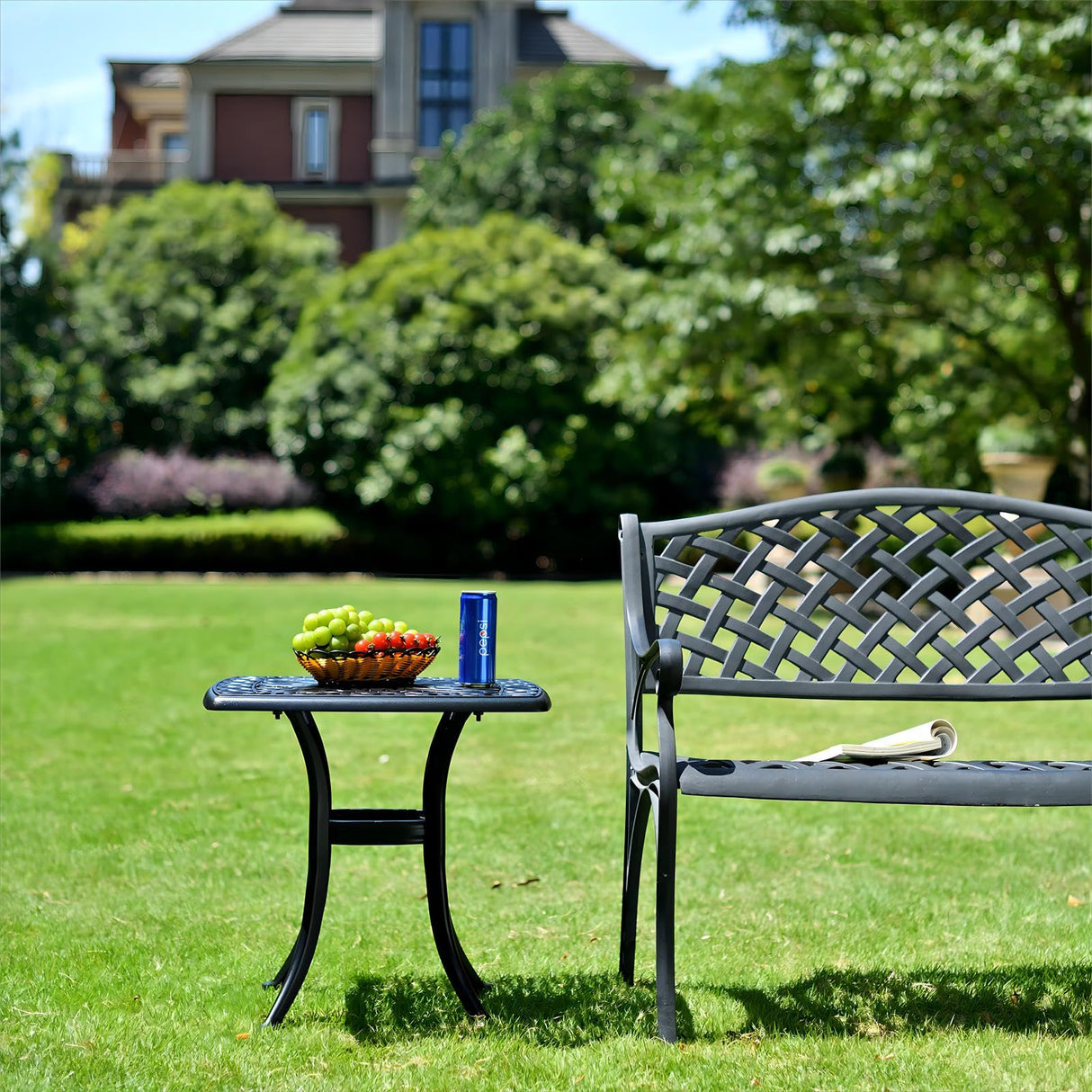 Outdoor 21" Cast Aluminum Square Side Table End Table for Patio, Backyard