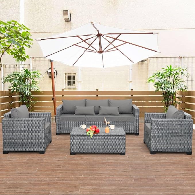 4 Piece Wicker Patio Furniture Sets Outdoor Conversation Set PE Rattan Sectional