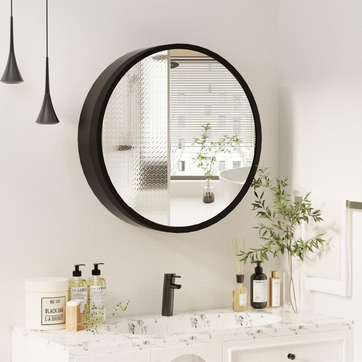 Round Medicine Cabinet Mirror, Bathroom Mirror Wall Cabinet with Storage and Shelf