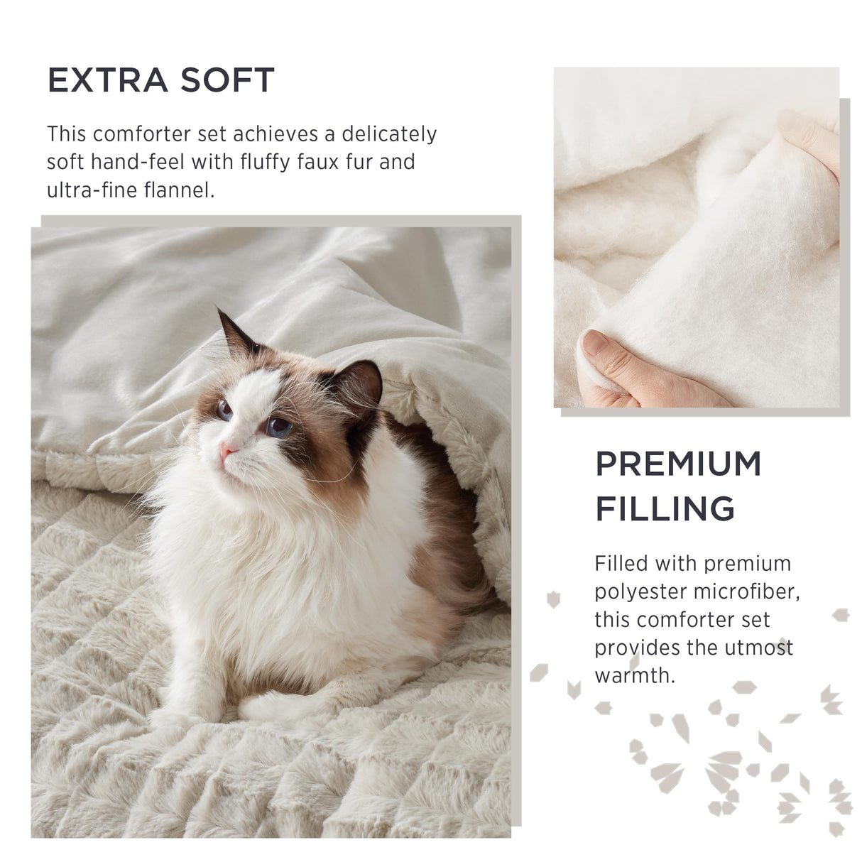 Fluffy Comforter Set King - Ultra Soft Faux Fur Comforter, Linen Comforter Set King Size