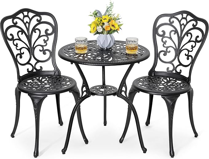 3-Piece Patio Bistro Set Outdoor Cast Aluminum Bistro Table and Chairs Set of 2