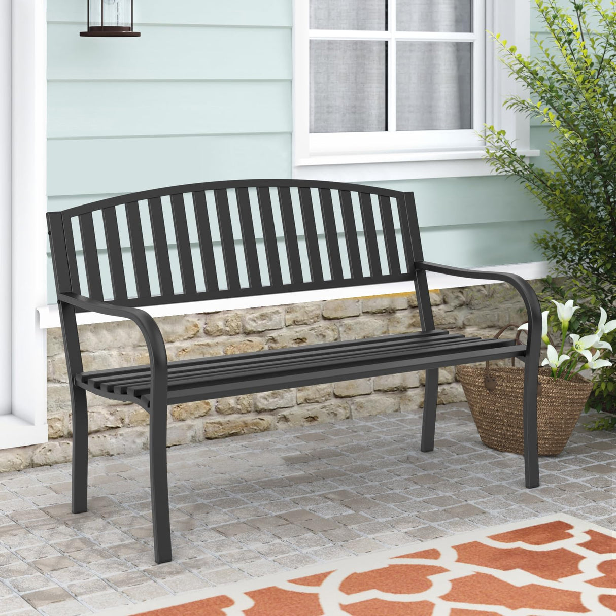 Outdoor Bench Garden Bench, Weatherproof Anti-Rust Heavy-Duty Outside Benches