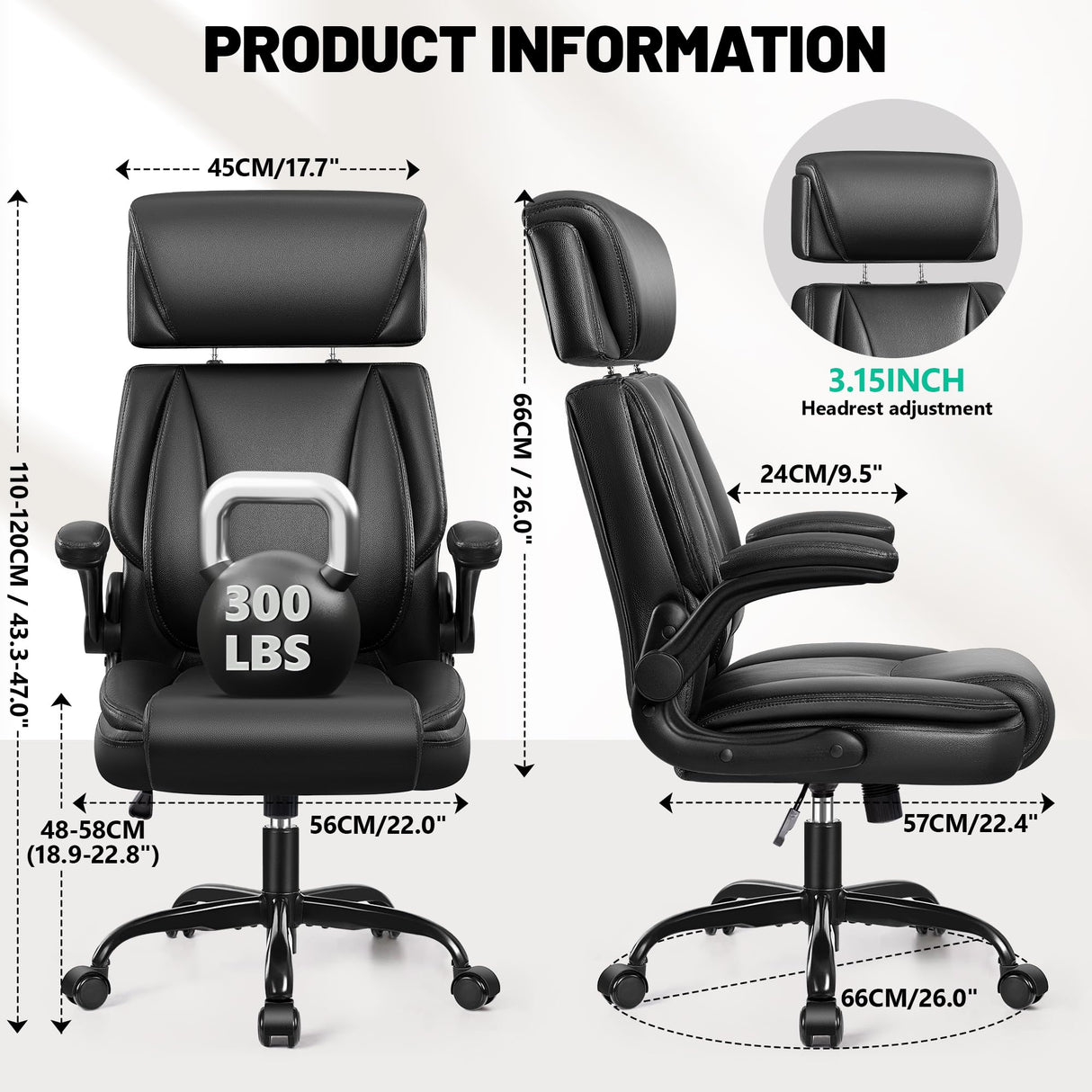 Ergonomic Office Chair with Lumbar Support and Adjustable Headrest