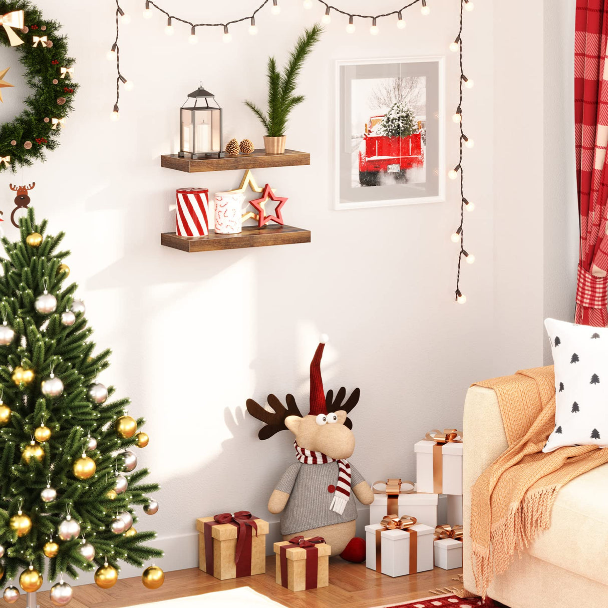 EBF40BJ01 Wall Shelf, Floating Shelf, Set of 2, Sturdy Wall Boards, 40 x 20 x 3.8 cm