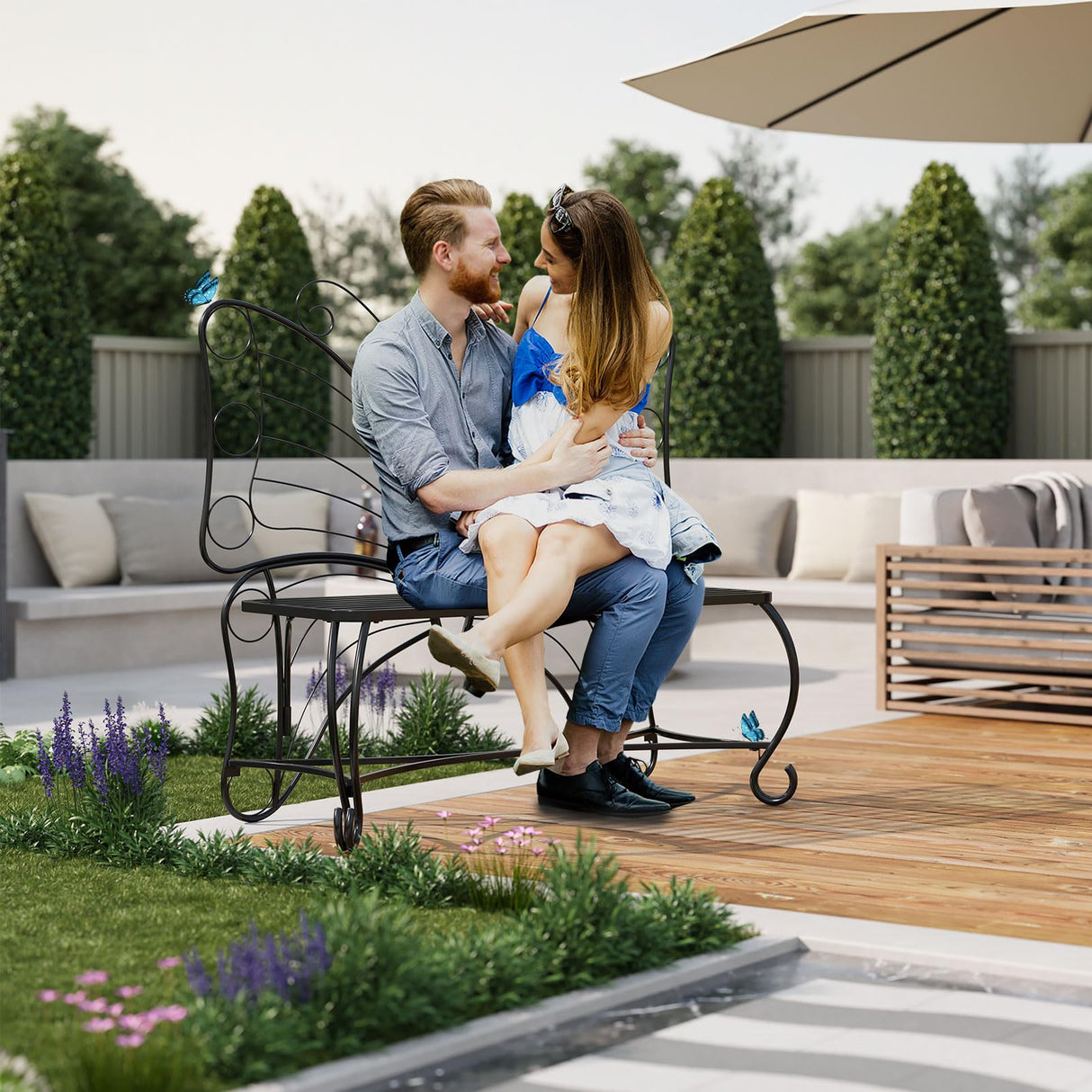 Butterfly Garden Bench, Double Seats Outdoor Bench, Park Benches for Outside