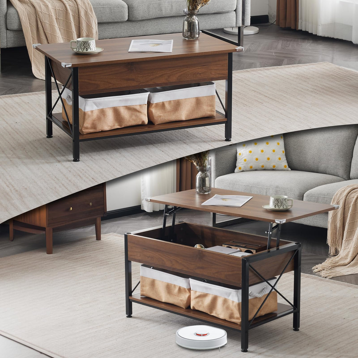 36" Lift Top Coffee Table with Storage, Rustic Espresso Coffee Table