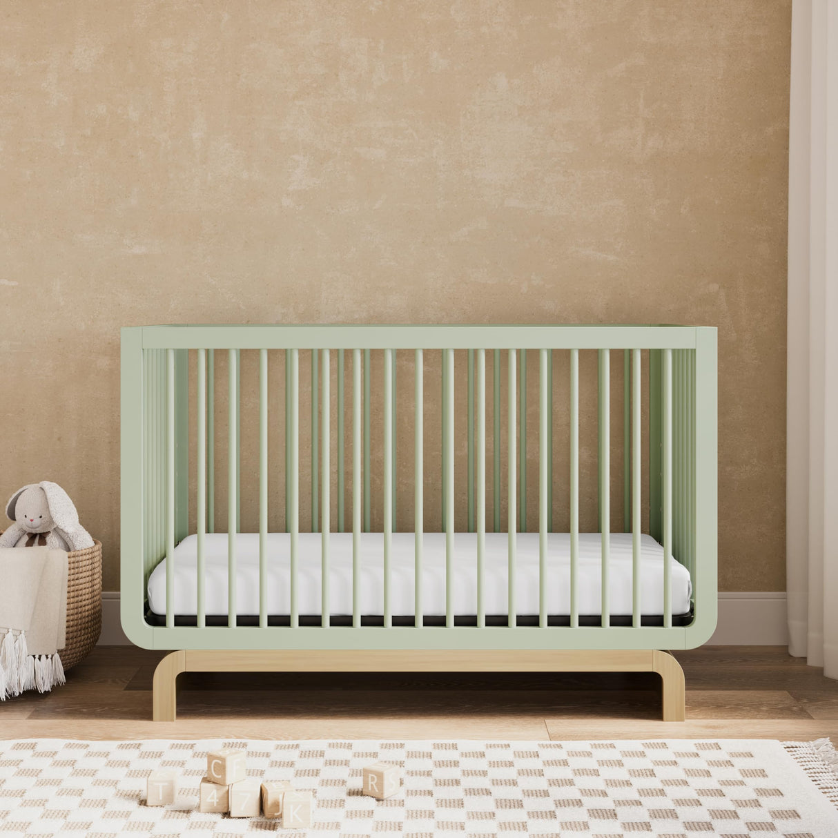 Santorini Deluxe 5-in-1 Convertible Crib with Bonus Toddler Guardrail (Sage with Driftwood) – GREENGUARD Gold Certified, Includes Toddler Guardrail, Fits Standard Crib Mattress