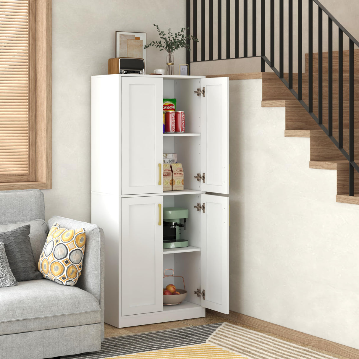 Storage Cabinet, Kitchen Cabinet with Doors & Shelf, Tall Storage Cabinet for Bathroom,