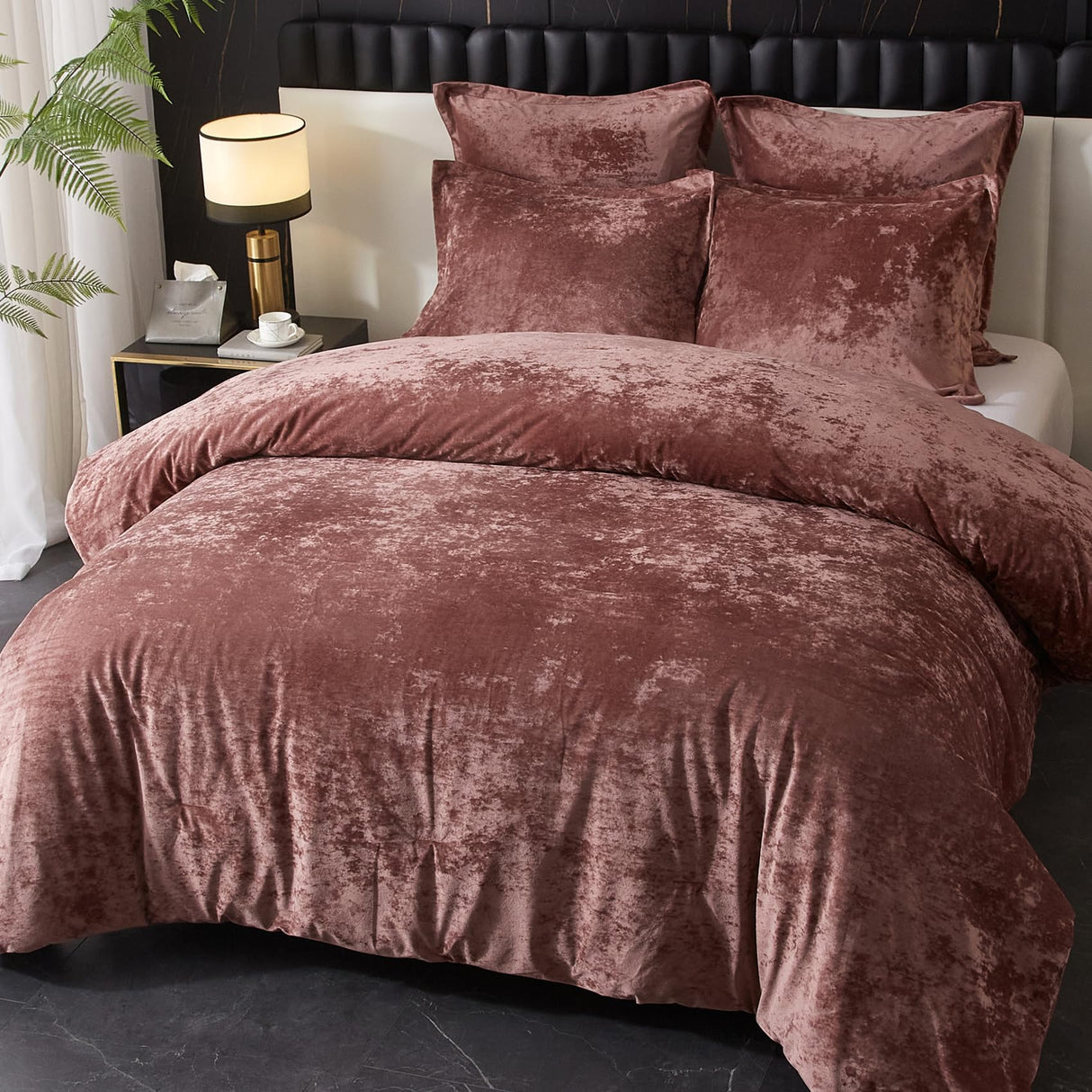 Crushed Velvet Comforter, Lightweight 5pc Pink Set, Ultra Soft Breathable Flannel Queen