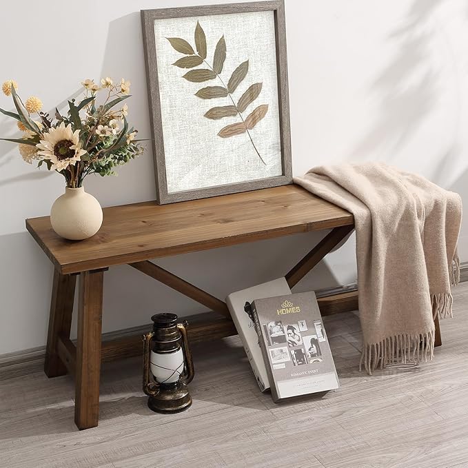 43" Farmhouse Wood Bench, Narrow Bench, Long Bench Seat for Entryway, Living Room