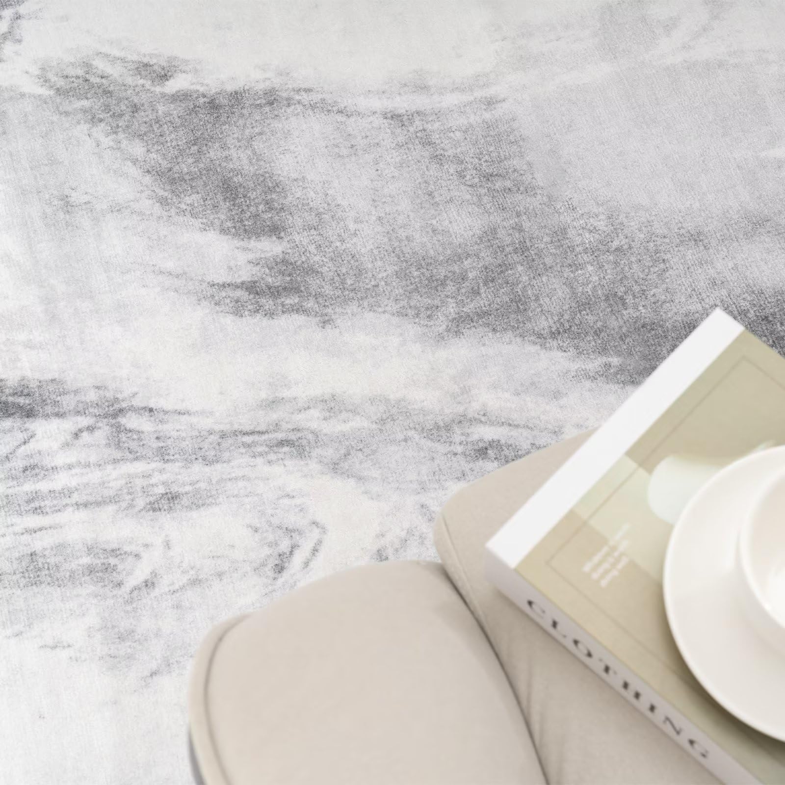 Vamcheer Washable Abstract Area Rug - Contemporary Style for Living Room, Bedroom, Kitchen - Machine Washable Rug for Living Room - Non-Shedding and Easy-Cleaning - Grey-White 6x9 ft