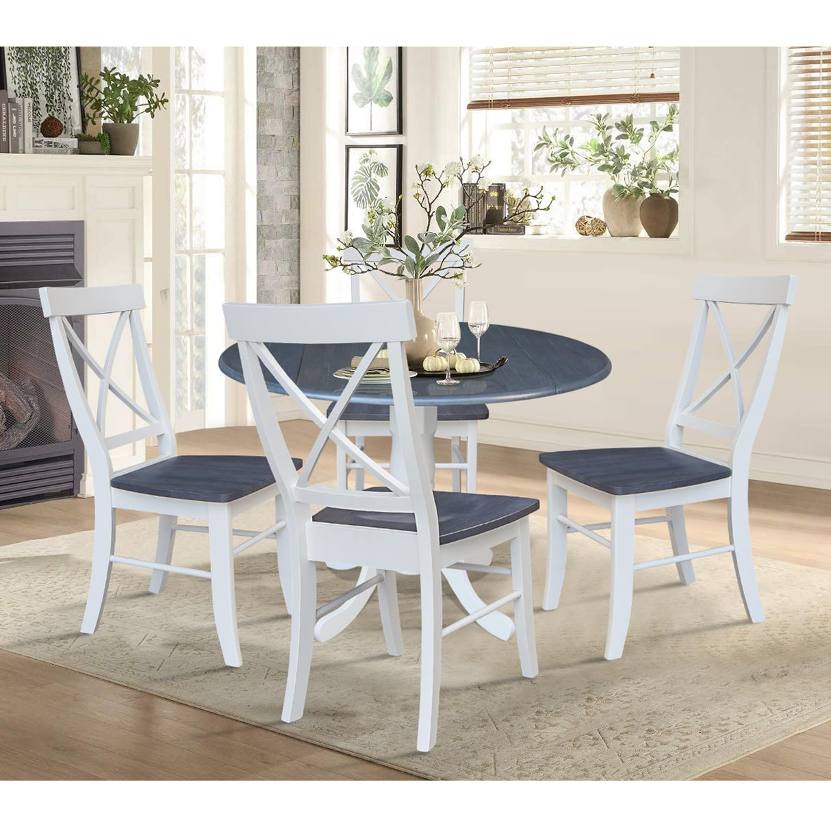 K05-42DP-C613-4 Dining table with Chairs, Onesize, White/heather gray