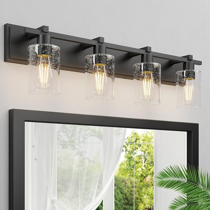 Bathroom Vanity Light, 3 Light Brushed Nickel Bathroom Light Fixture with Thickened Seeded Glass