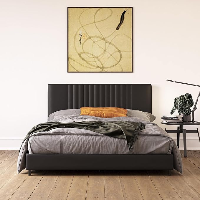 Rio Faux Leather Upholstered Platform Bed with Tufted Headboard