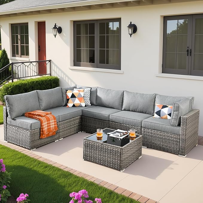 5 Pieces Patio Furniture Sets,Wicker Outdoor Sectional Sofa