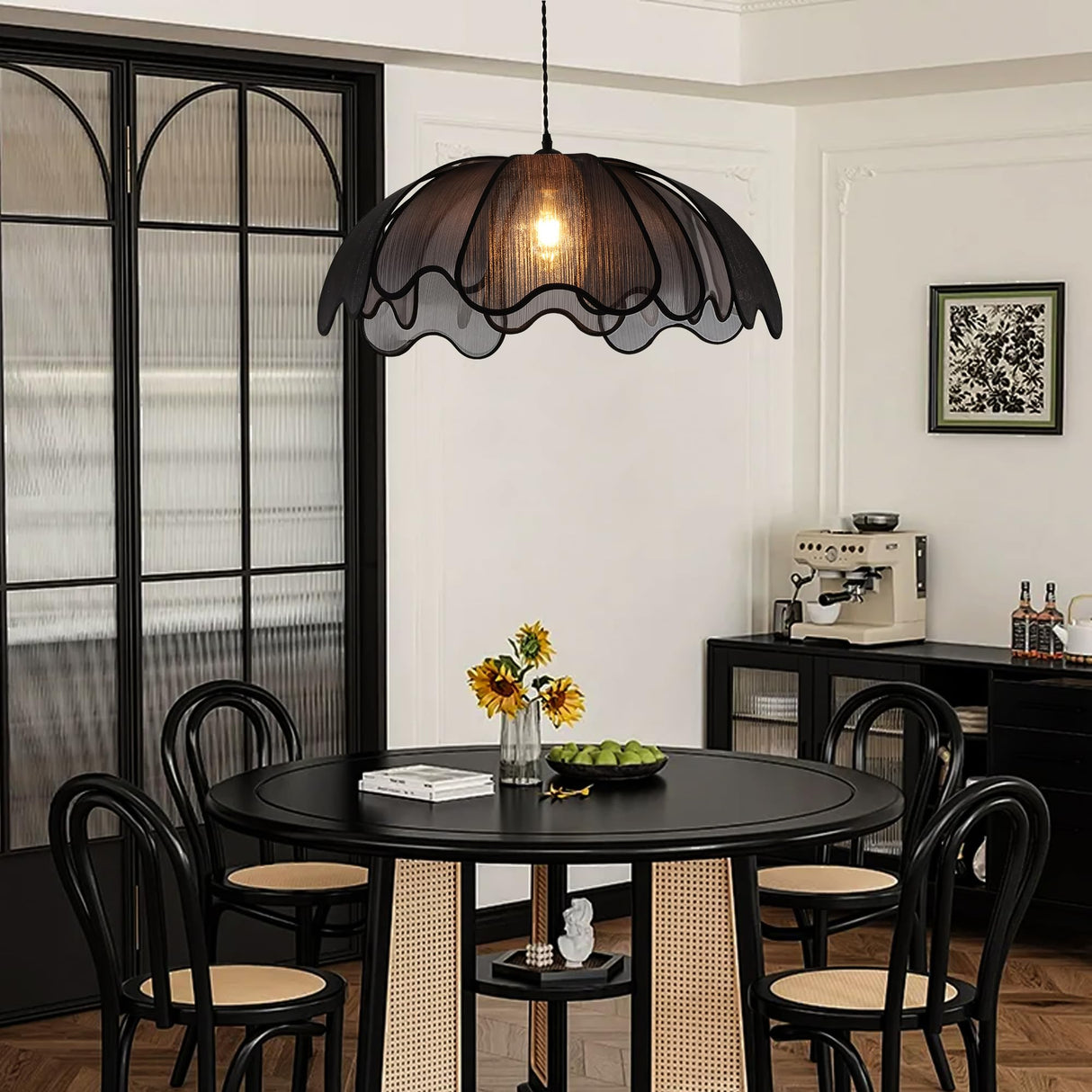 LZUHYSPG Black Bohemian-Style 24-inch Hand-Woven Chandelier, Country Chandelier Hanging Lamps, Dining Room, Kitchen Island, Bedroom, Living Room, Corridor