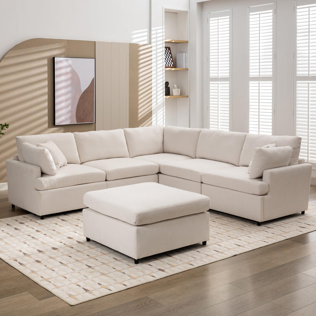 Large U-Shape Sectional Sofa Set, Modern Polyester Fabric