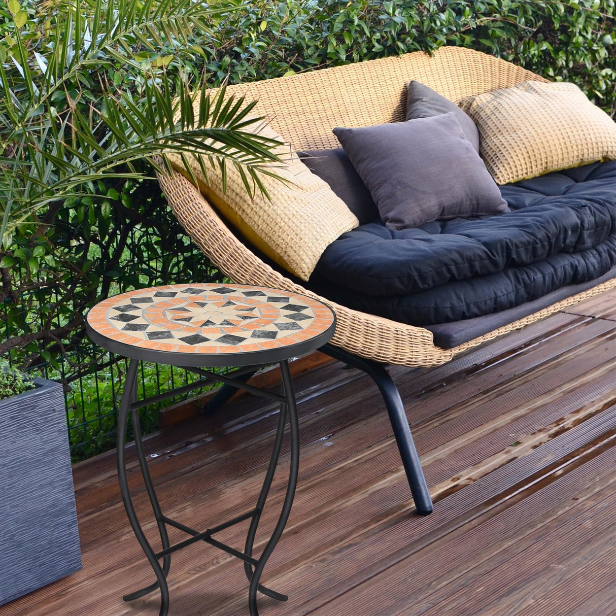 VCUTEKA Mosaic Outdoor Side Table - Small Patio Table Coffee Table Outside Accent Table Round End Plant Table for Bistro Balcony Porch Outdoor Benches 14'' Mosaic Table - Bircata