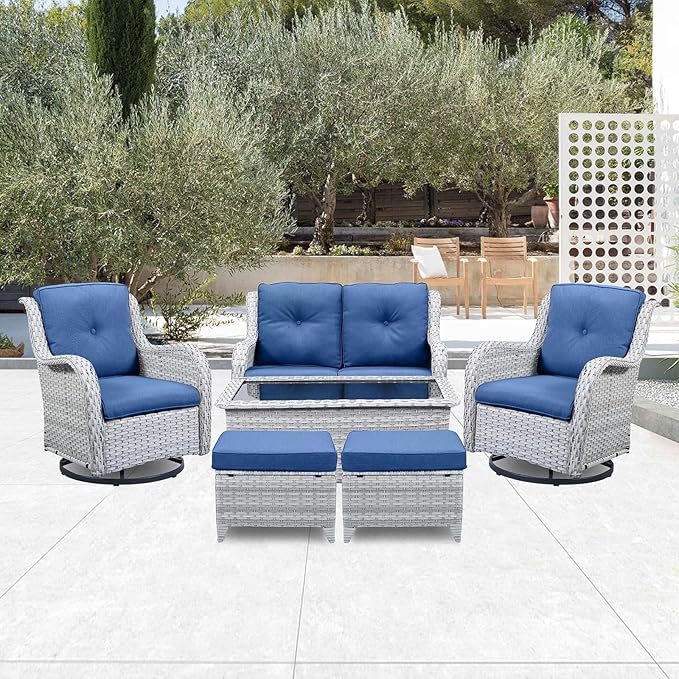 Wicker Outdoor Furniture Patio Furniture Set - 6 Piece Patio Conversation Set