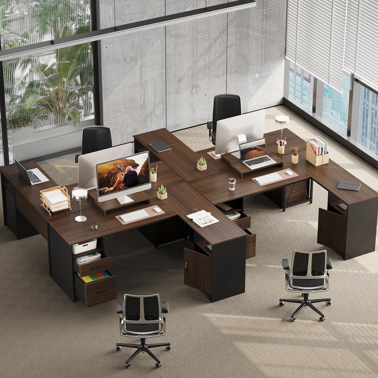 L Shaped Desk with File Drawers, 63" x 47" Office Computer Desk with Storage Cabinet