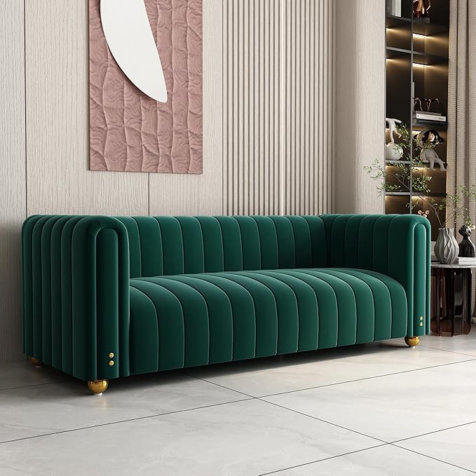 83'' Luxury Velvet Sofa Mid Century Modern 3 Seat Couch for 3 Person Fashion Comfy Couches