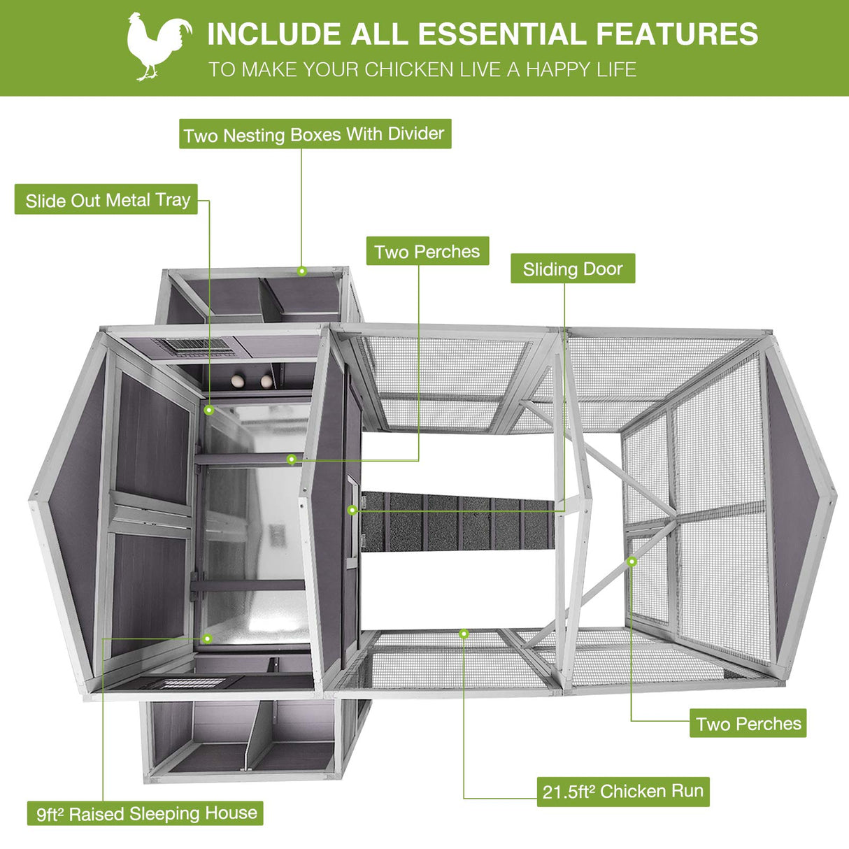 CozyNest Wooden Chicken Tractor – 75” Outdoor Coop & Run Extension