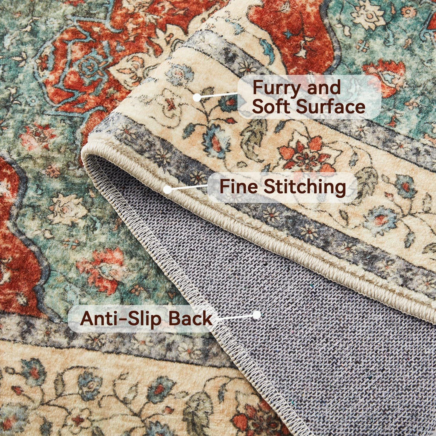 Washable Area Rug - 5'x7' Boho Living Room Rug, Non-Slip Soft Rugs Indoor for Bedroom