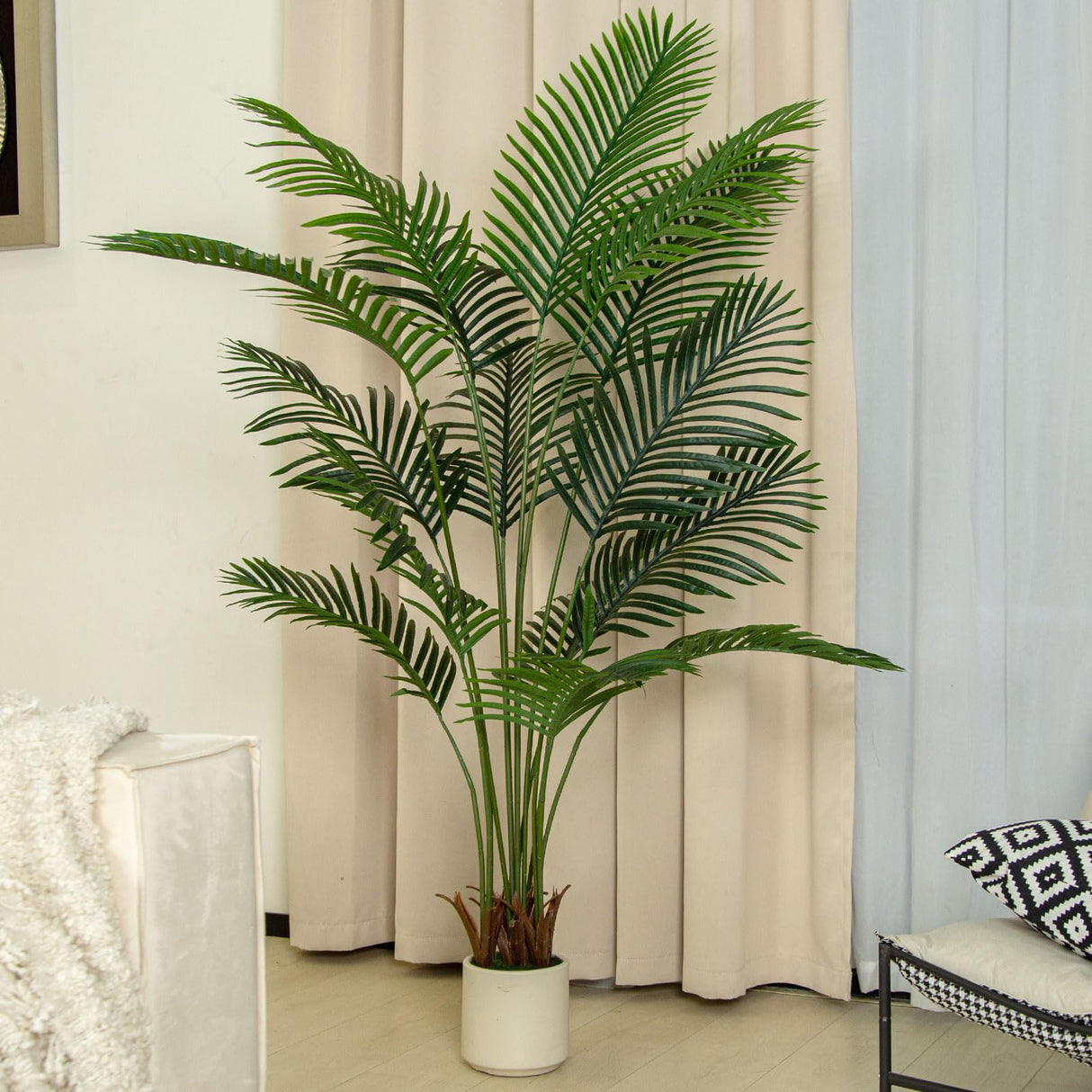 Areca Palm Trees Artificial Indoor, 5FT Tall Faux Palm Tree with White Planter