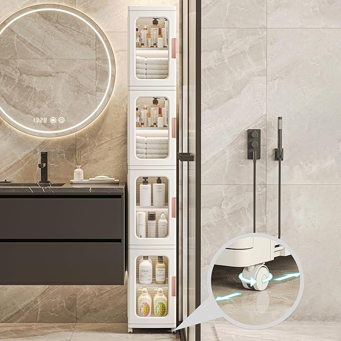 Slim Tall Bathroom Storage Cabinet with Doors and Shelves
