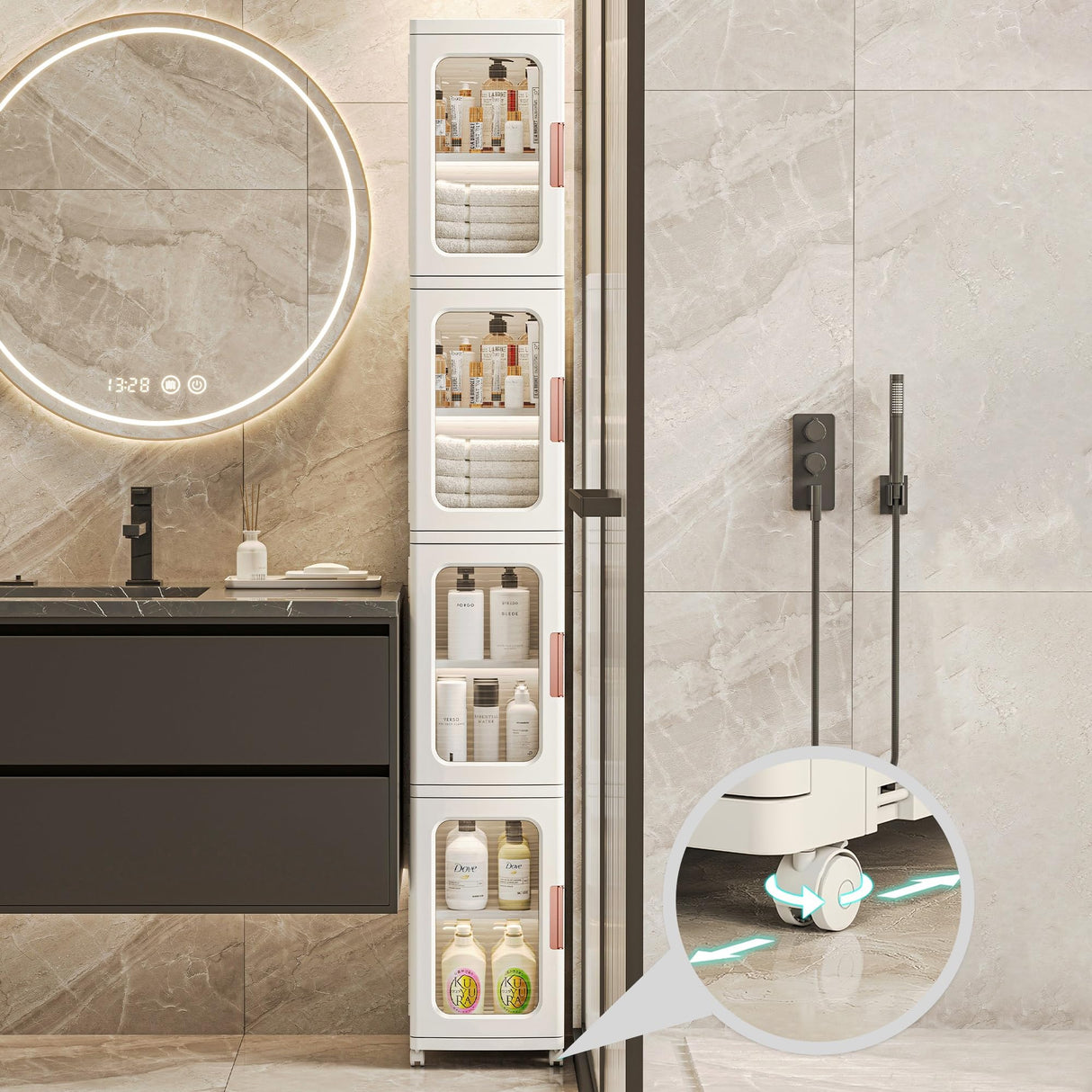 Slim Tall Bathroom Storage Cabinet with Doors and Shelves