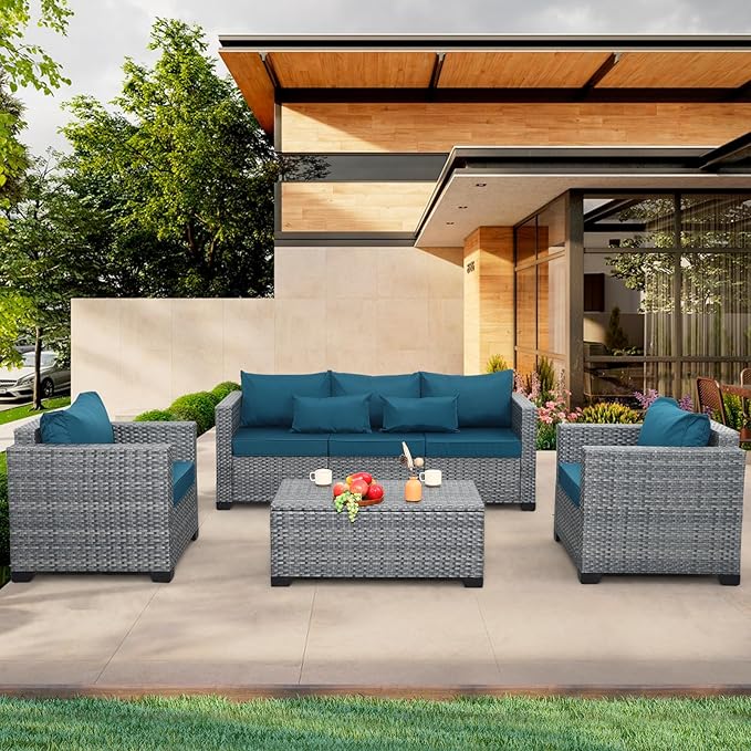 4 Piece Wicker Patio Furniture Sets Outdoor Conversation Set PE Rattan Sectional