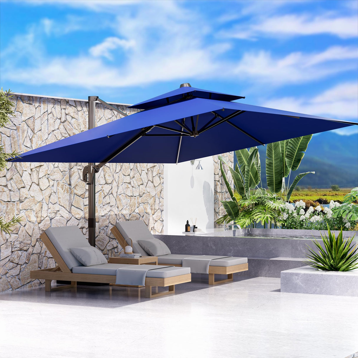10' X 13' Outdoor Patio Umbrella Large Rectangle Cantilever