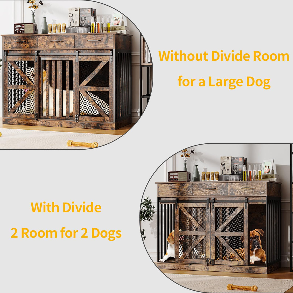 48" Double Dog Crate Furniture with Divider & Storage Drawers