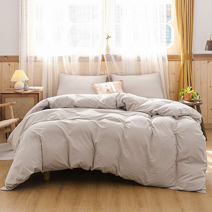 Duvet Cover King Size - Linen Feel Textured Organic Natural 100% Washed Cotton