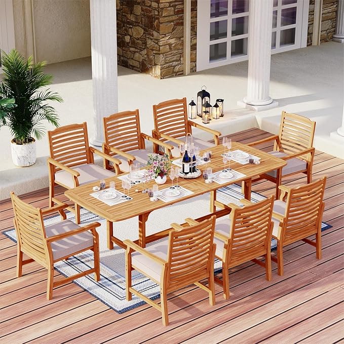 7 Pieces Patio Dining Set, Outdoor Table Chairs Set for 6, 1 x Rectangular Expandable Acacia Wood Table