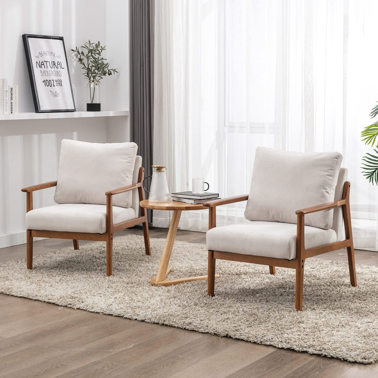 Chairs Set of 2,Modern Accent Chair with Wood Frame,Upholstered Living Room Chairs