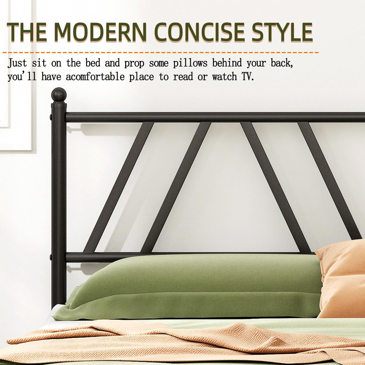 14-Inch Metal Platform Bed Frame with Headboard - Queen Size