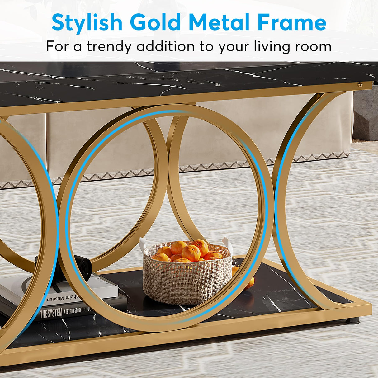 Rectangle Coffee Table, 47.24-inch Modern Coffee Tables for Living Room