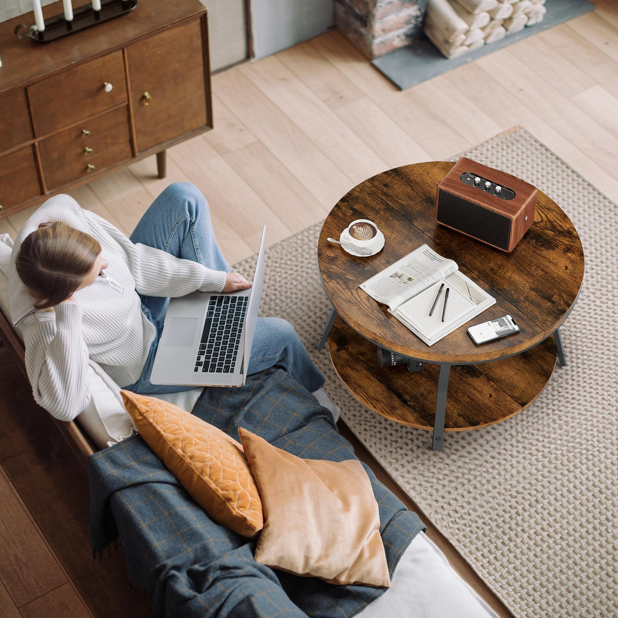 Round Coffee Table, Wood Circle Coffee Tables for Living Room